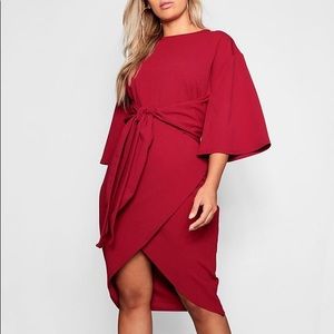 Boohoo Plus Kimono Sleeve Wrap Over Midi Dress
